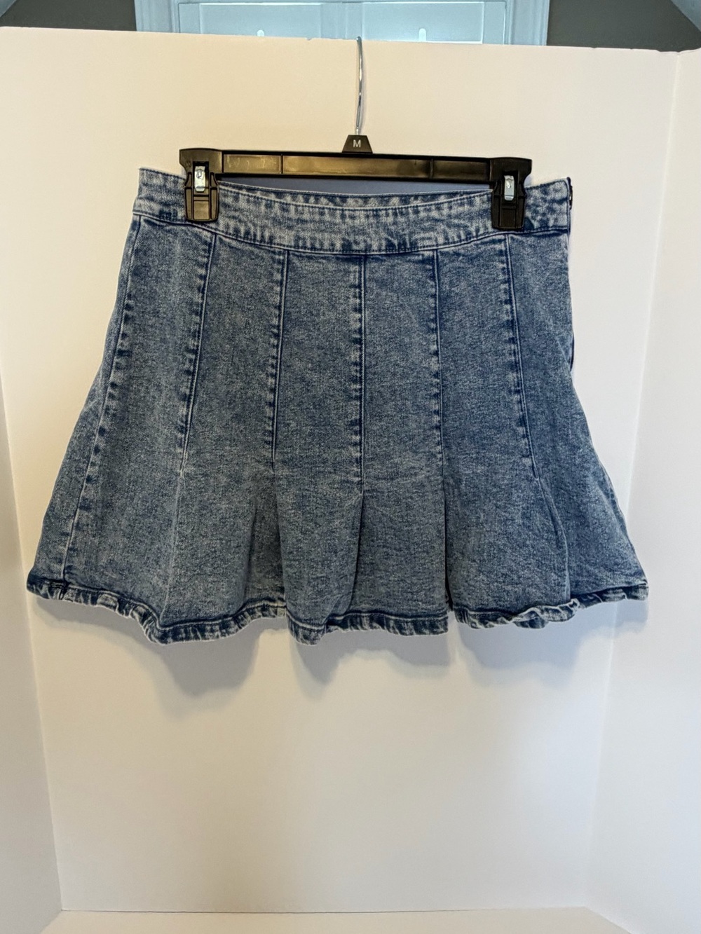 No Boundaries Acid-Wash Blue Pleated Skater Skirt
